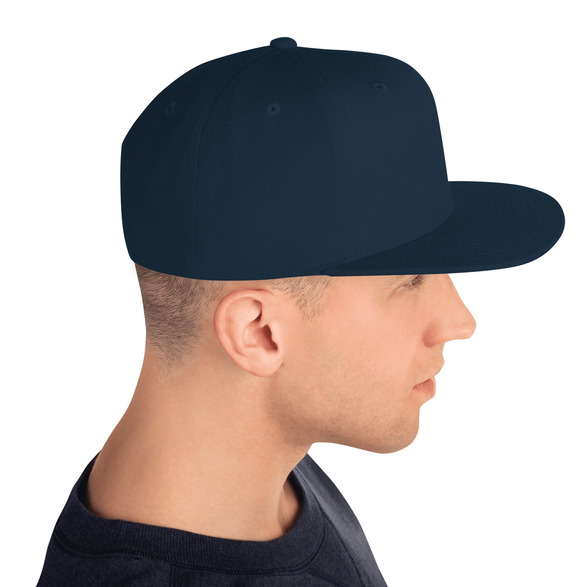 Klassische dunkelnavy Snapback-Cap der Marke Sportswear Iron Monkey 23, seitliche Ansicht, bequemer Baseball-Cap für Damen.