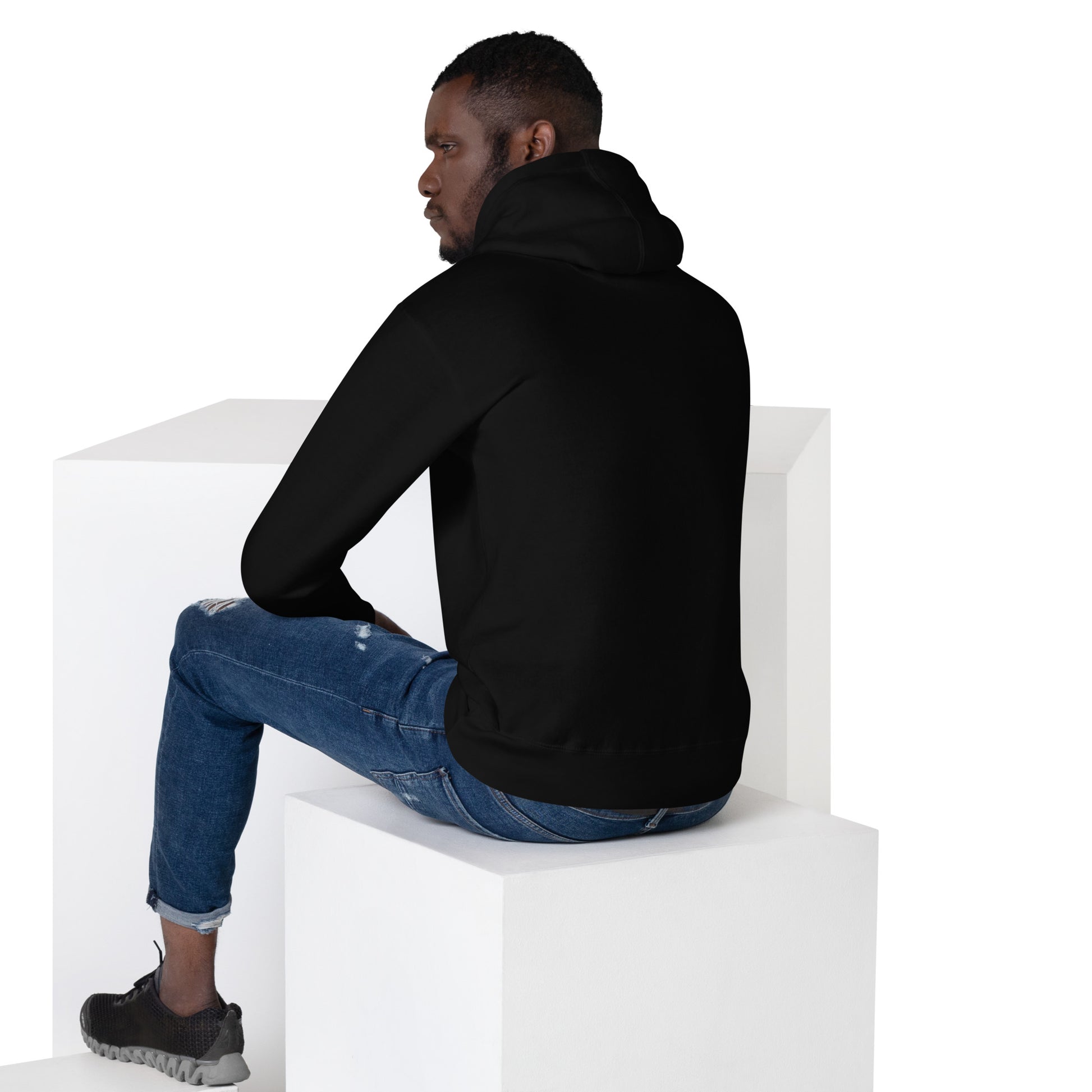 Unisex schwarzer Kapuzenpullover aus 100 % Baumwolle von Sportswear Iron Monkey 23, Rückenansicht, weiches SoftTouch Material