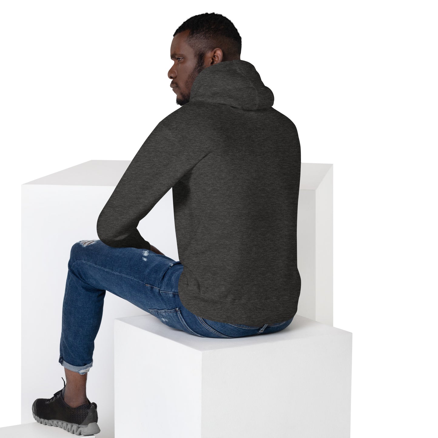 Unisex SoftTouch Premium Kapuzenpullover von Sportswear Iron Monkey 23 aus Baumwolle, dunkelgrau, Rückenansicht