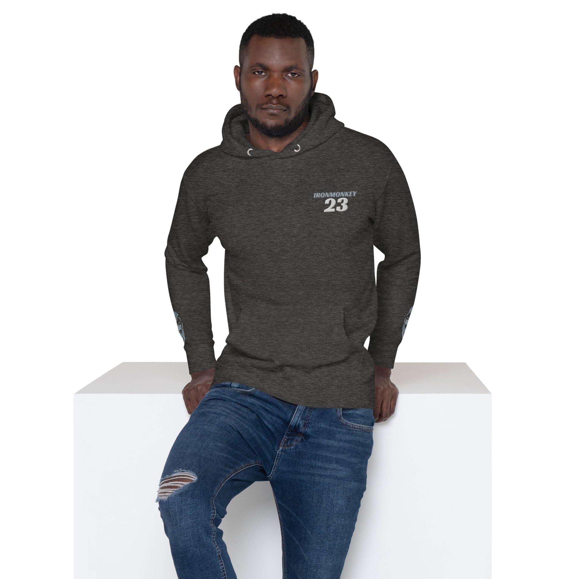Unisex Kapuzenpullover SoftTouch Premium Hoodie aus 100% Baumwolle in Charcoal Heather, sportlich und bequem von Sportswear Iron Monkey 23