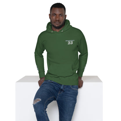 Unisex SoftTouch Premium Hoodie aus 100% Baumwolle von Sportswear Iron Monkey 23 in Waldgrün, vorneansichtig.