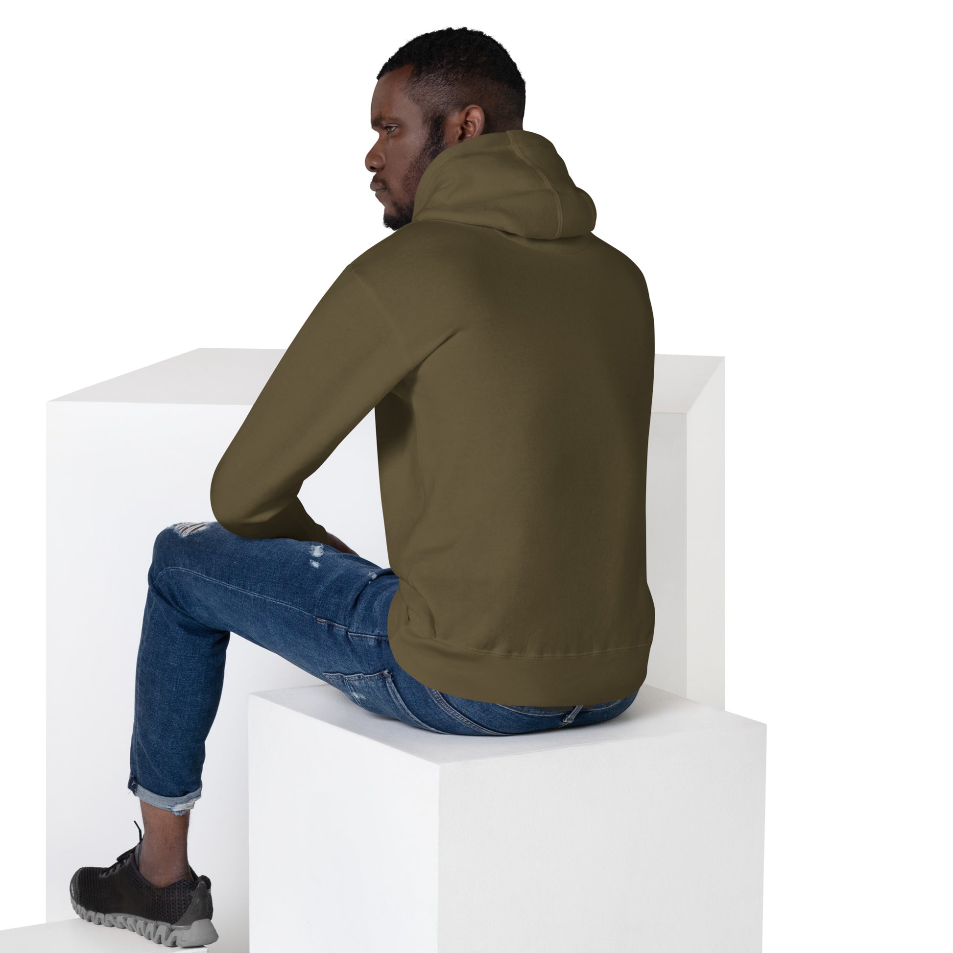 Unisex Kapuzenpullover SoftTouch Premium Hoodie aus 100% Baumwolle in Militärgrün, von Sportswear Iron Monkey 23, Rückenansicht