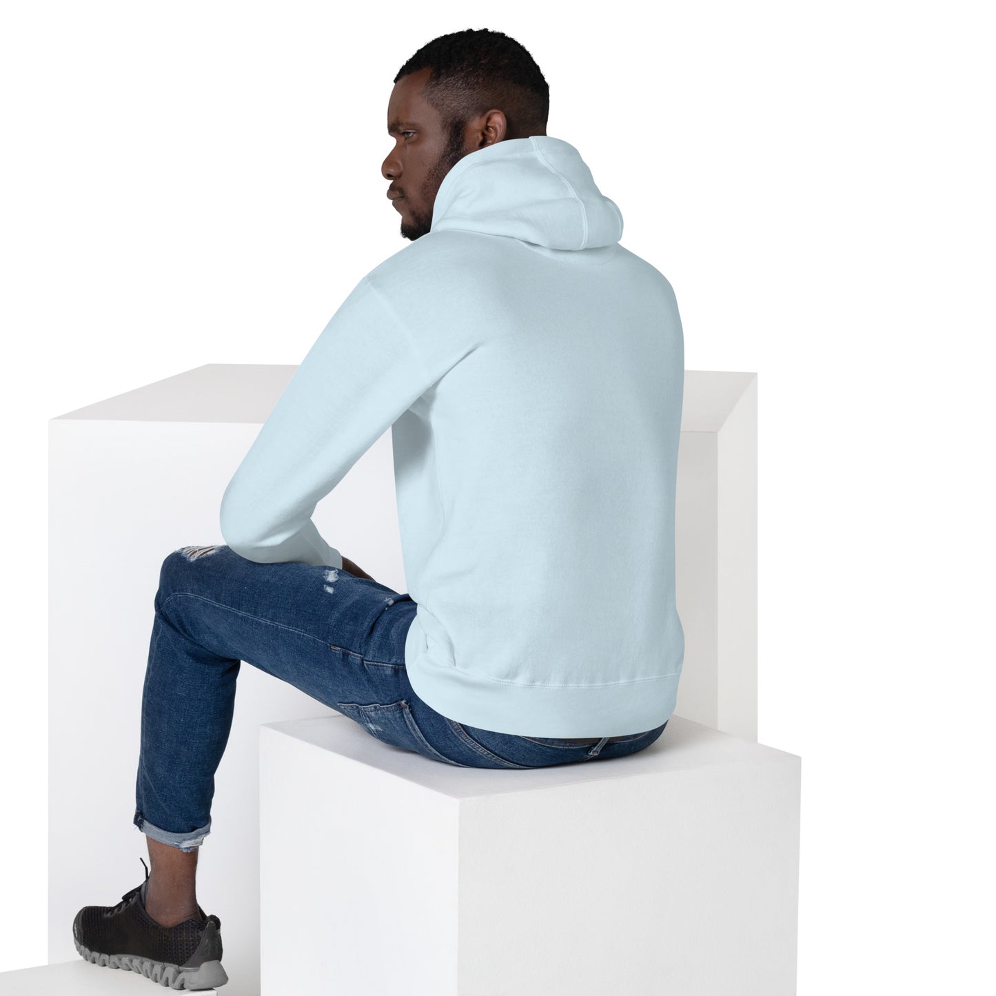Unisex SoftTouch Premium Hoodie von Sportswear Iron Monkey 23 aus 100% Baumwolle, sky blue, Rückenansicht.