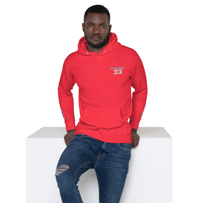 Unisex Kapuzenpullover von Sportswear Iron Monkey 23 aus weicher Baumwolle, in Rot, klassischer Schnitt, vorne sichtbar.