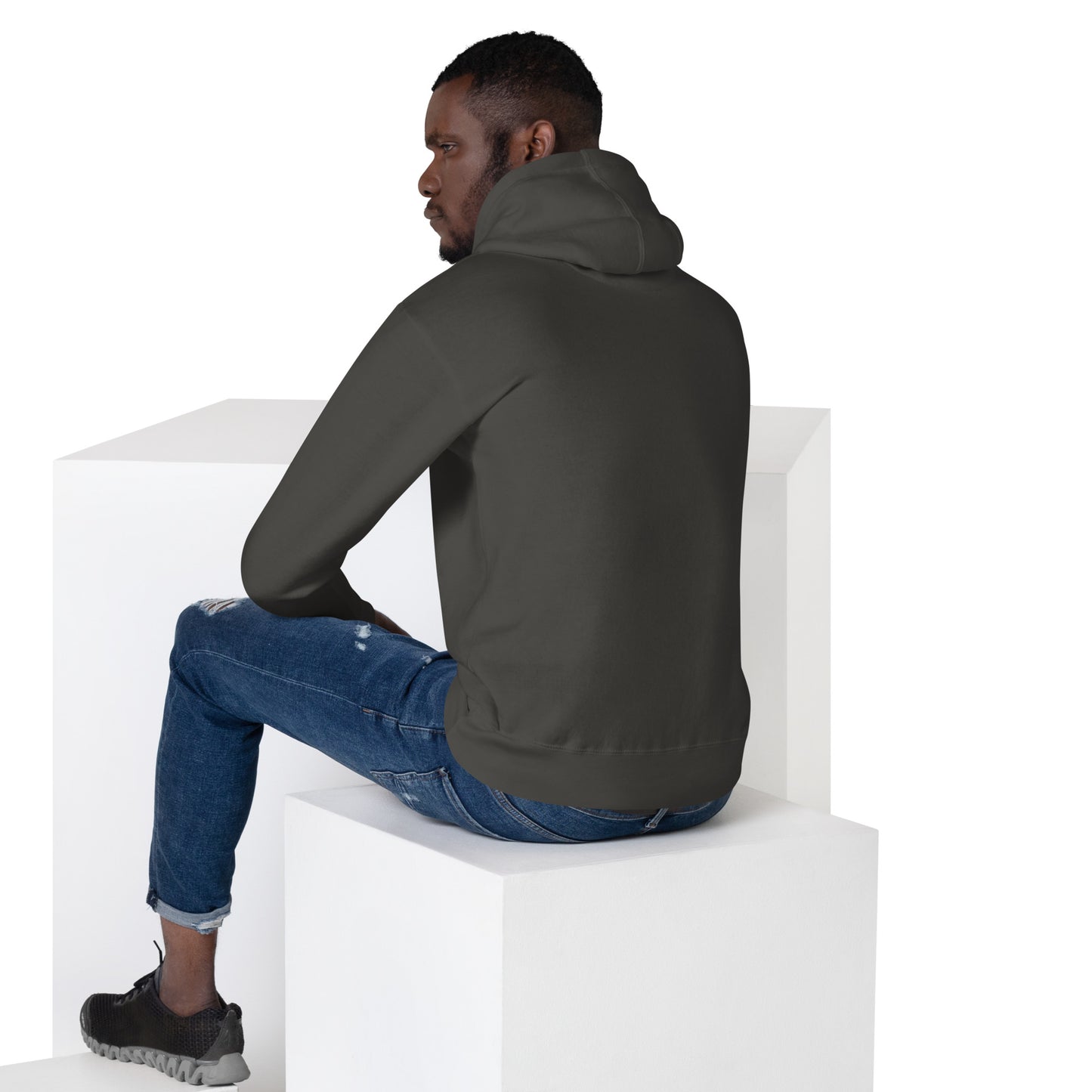 Unisex SoftTouch Premium Hoodie aus 100% Baumwolle in Vintage-Schwarz, Rückansicht, Sportswear Iron Monkey 23, klassischer Kapuzenpullover