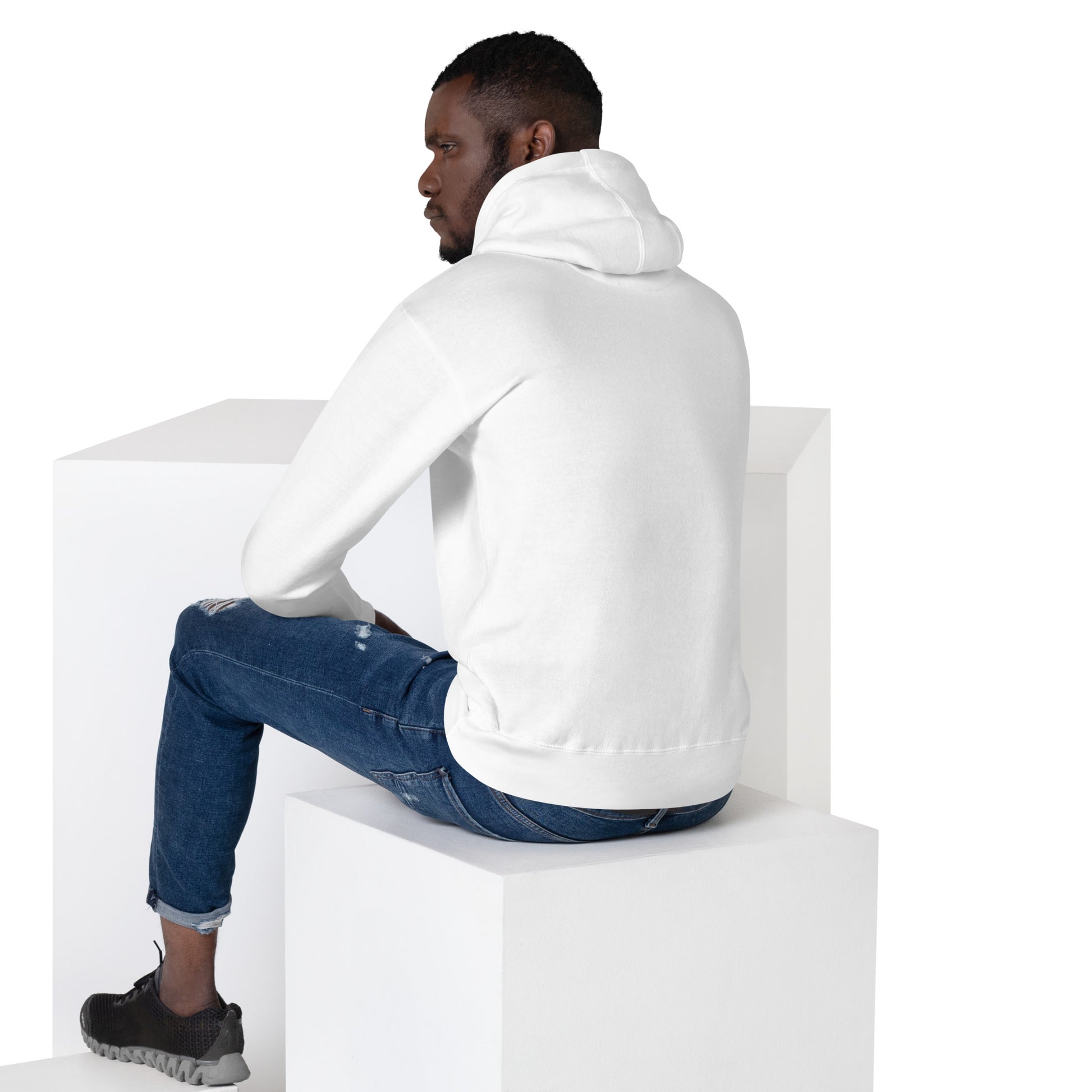 Unisex Baumwoll-Kapuzenpullover SoftTouch Premium Hoodie von Sportswear Iron Monkey in Weiß, Rückansicht