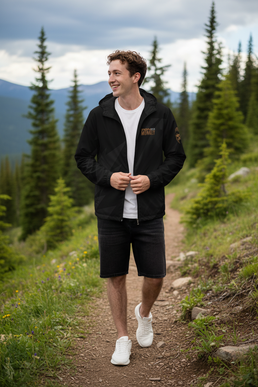 Herren-Windbreaker von Sportswear Iron Monkey 23, leichte Outdoor-Jacke mit winddichter Oberfläche und sportlichem Design.