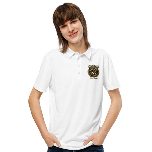 Schmal geschnittenes Herren-Polo-Shirt von Sportswear Iron Monkey 23 mit All-over-Print in Weiß, Vorderansicht