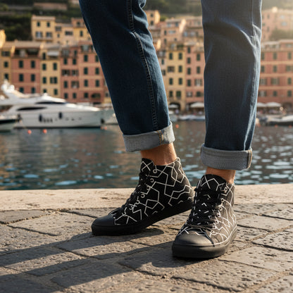 Herren High-Top Canvas Sneaker von Sportswear Iron Monkey 23 in Schwarz und Weiß mit EVA-Sohle, Rückenansicht.