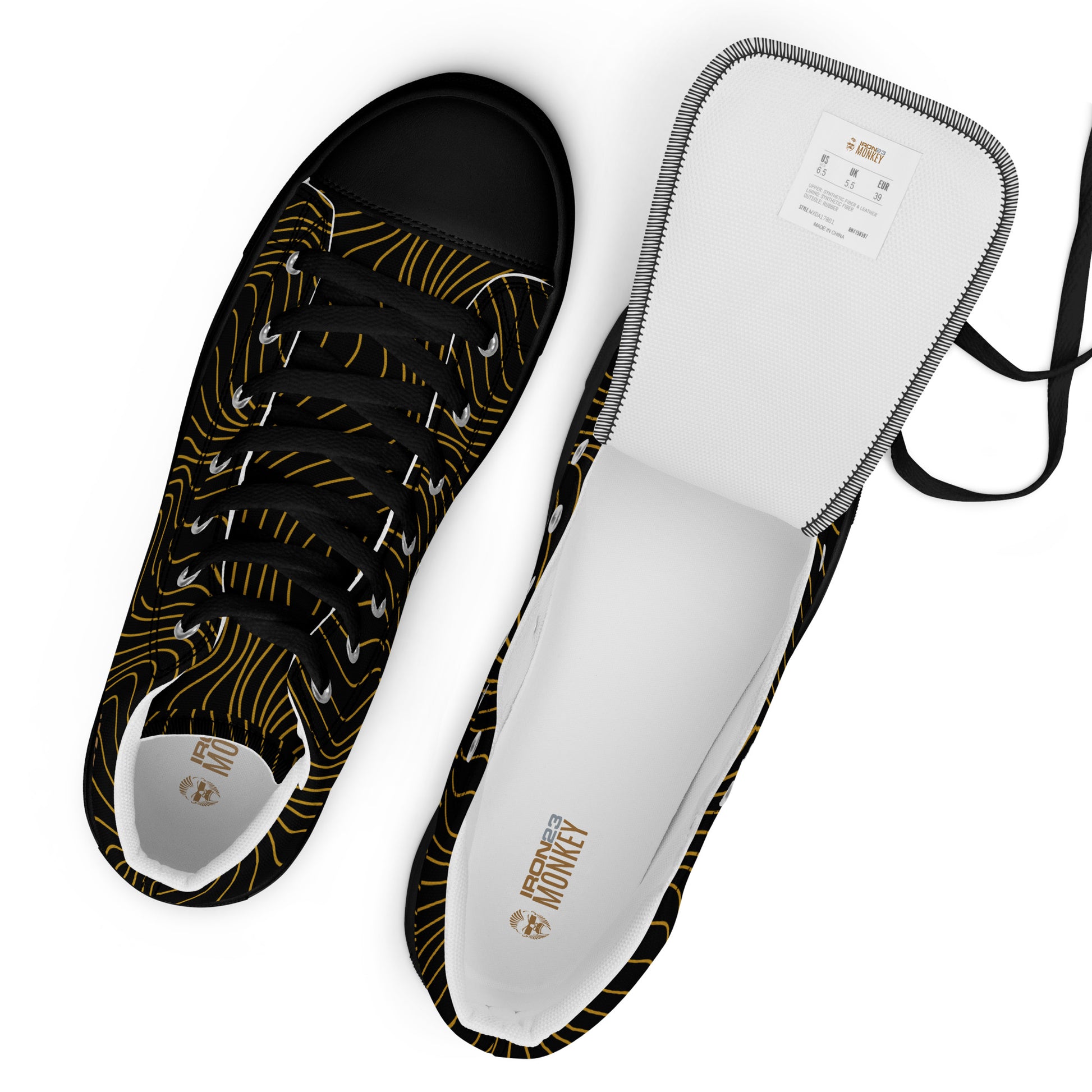 Herren High-Top Canvas Sneaker von Sportswear Iron Monkey 23 mit schwarzem Obermaterial und EVA-Sohle, handgefertigt.