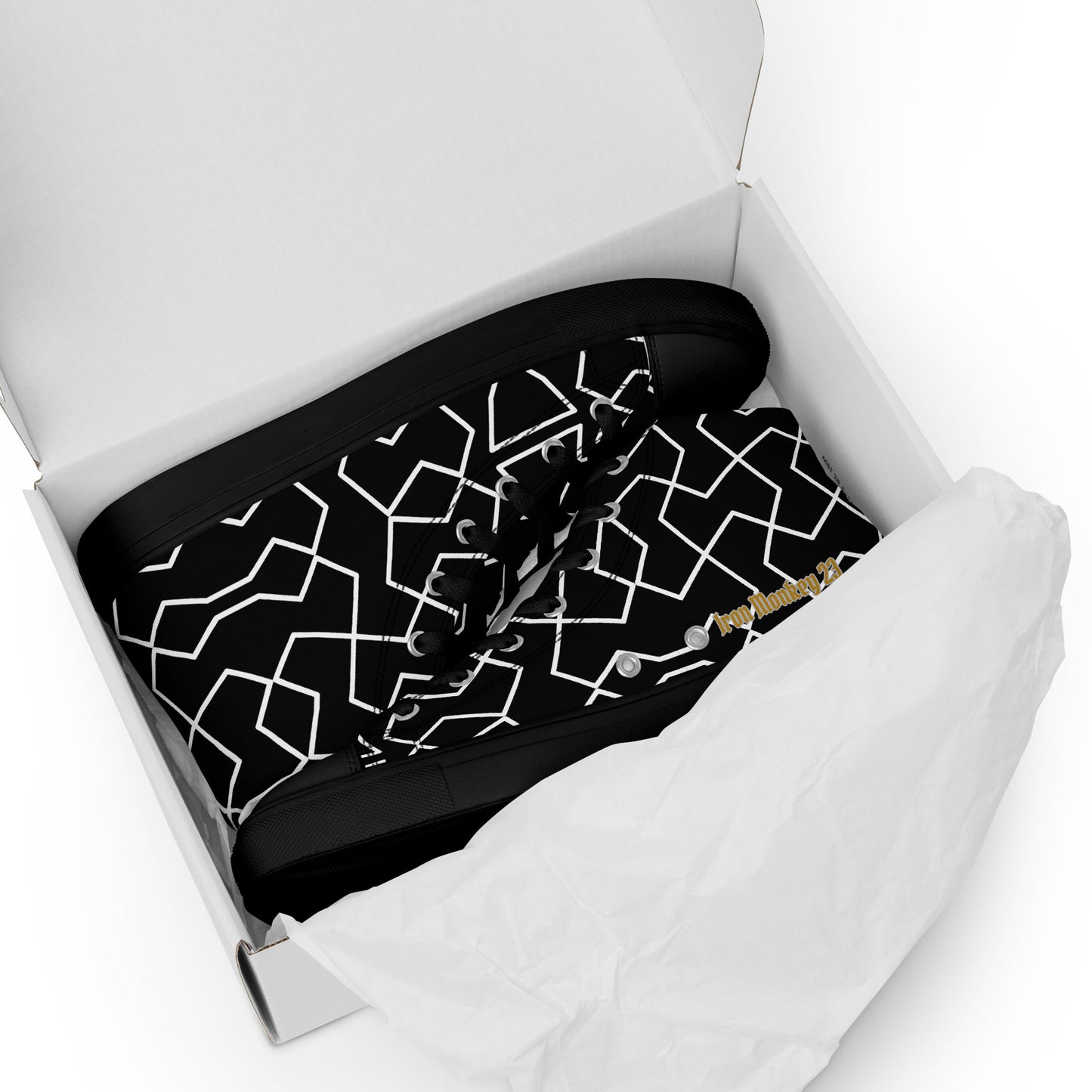 Herren High-Top Canvas Sneaker von Sportswear Iron Monkey 23 in Schwarz und Weiß mit EVA-Sohle, vorne sichtbar.
