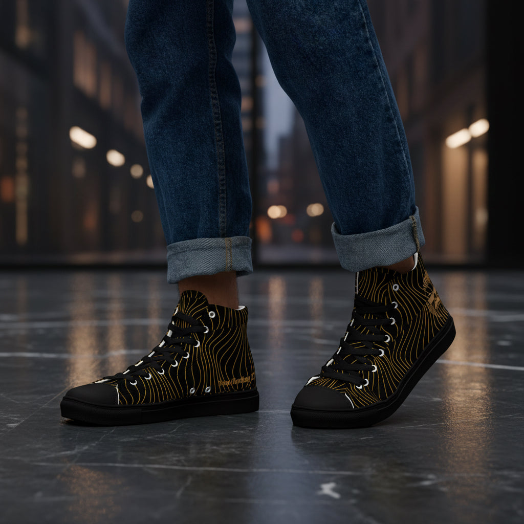 Herren High-Top Canvas Sneaker von Sportswear Iron Monkey 23, handgefertigt mit schwarzer EVA-Sohle, links im Bild.