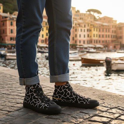 Herren High-Top Canvas Sneaker in Schwarz und Weiß von Sportswear Iron Monkey 23, mit EVA-Sohle, seitliche Ansicht