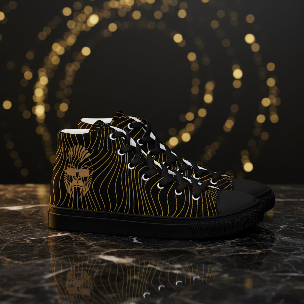 Schwarze Herren High-Top Canvas Sneaker von Sportswear Iron Monkey 23 mit handgefertigtem Design und EVA-Sohle, rechte Seite