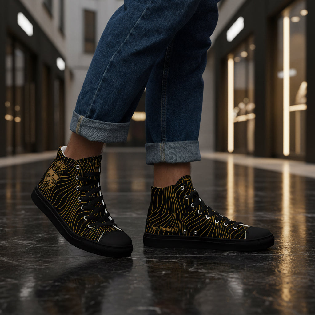 Herren High-Top Canvas Sneaker von Sportswear Iron Monkey 23, handgefertigt, schwarze Sportschuhe mit EVA-Sohle, rechte Seite.