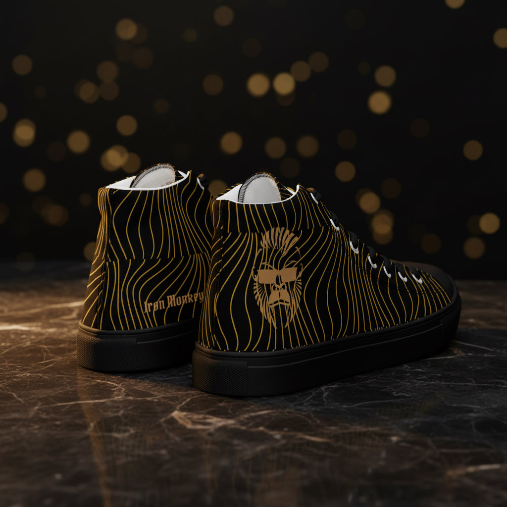 Herren High-Top Canvas Sneaker von Sportswear Iron Monkey 23, handgefertigt mit schwarzer EVA-Sohle, Blick von hinten rechts