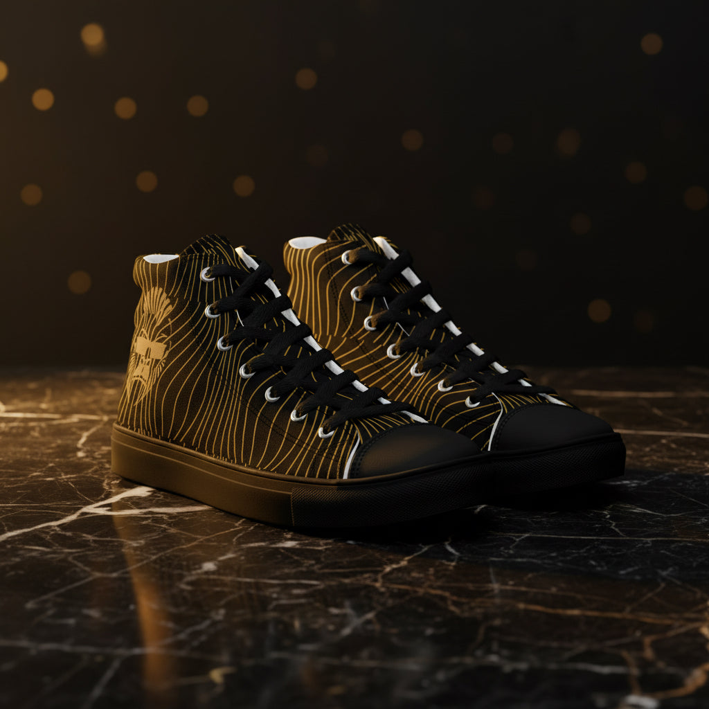 Herren High-Top Canvas Sneaker von Sportswear Iron Monkey 23, handgefertigt, schwarze Schuhe mit EVA-Sohle, rechte Frontansicht
