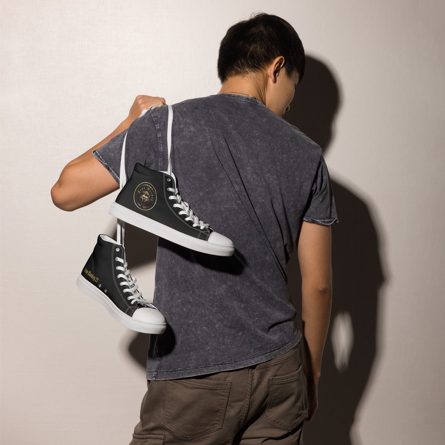 Herren High-Top Canvas Sneakers von Sportswear Iron Monkey 23, weiße Handgefertigte Turnschuhe mit EVA-Sohle, modischer Stil