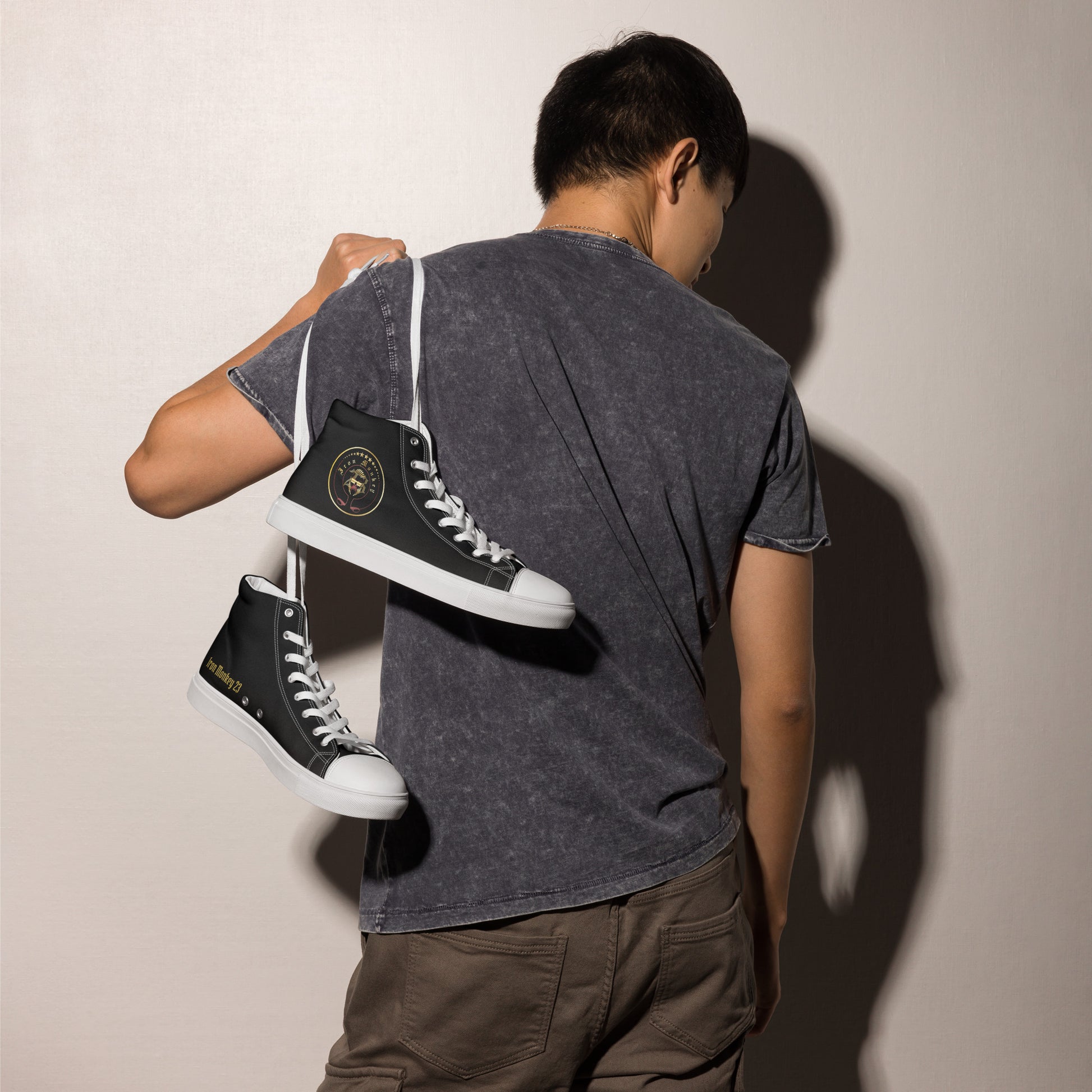 Herren High-Top Canvas Sneakers von Sportswear Iron Monkey 23, weiße Handgefertigte Turnschuhe mit EVA-Sohle, modischer Stil