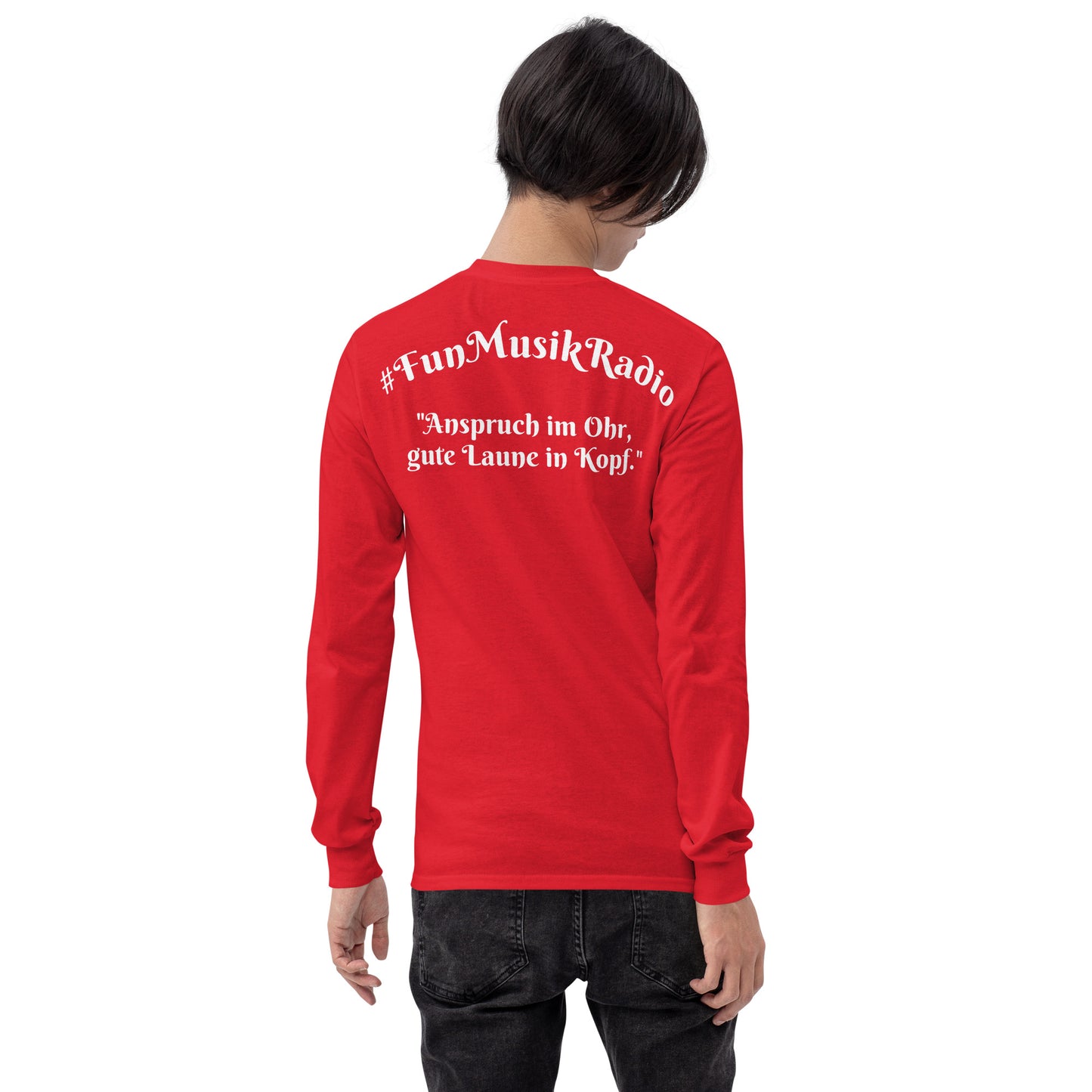 Rotes Langarmshirt von Sportswear Iron Monkey 23 aus 100% Baumwolle, klassische Passform, Rückenansicht.