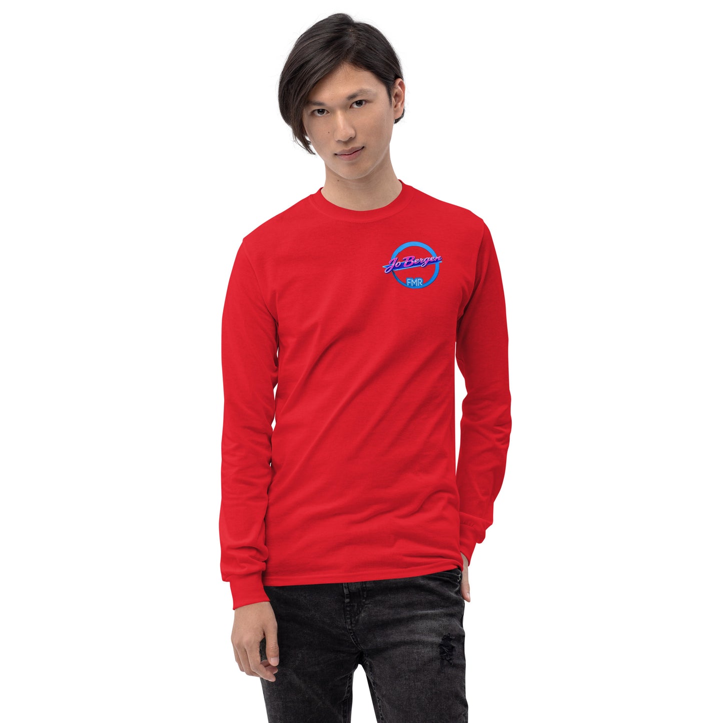 Rotes Langarmshirt von Sportswear Iron Monkey 23, Herren, aus 100% Baumwolle Jersey, klassische Passform, vorne sichtbar