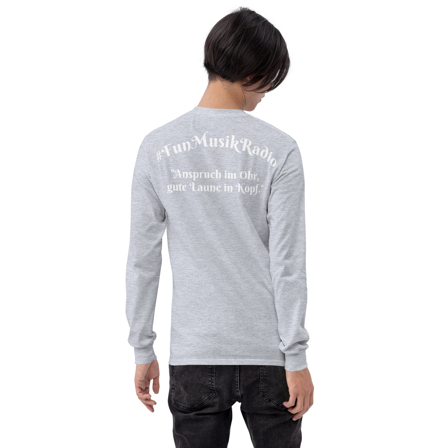 Männer Langarmshirt Jo Bergen aus Baumwolle Jersey in Grau, klassische Passform, Rückenansicht, Sportswear Iron Monkey 23