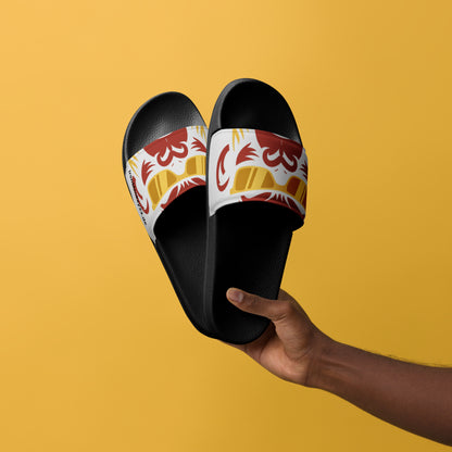 Herren Badeslides mit Print, gepolsterter Riemen und PU-Sohle von Sportswear Iron Monkey 23, schwarze Farbgebung, Vorderansicht