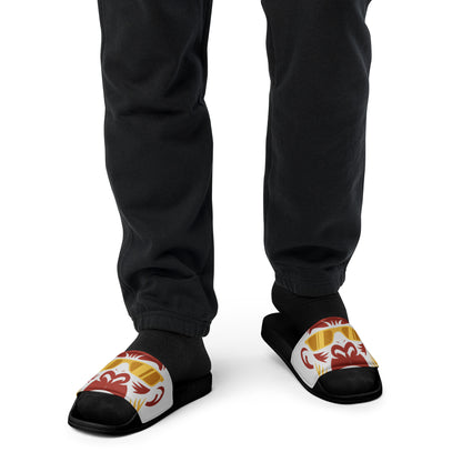 Herren Badeschlappen mit Print von Sportswear Iron Monkey 23, gepolsterter Riemen und PU-Sohle, schwarz, Vorderansicht
