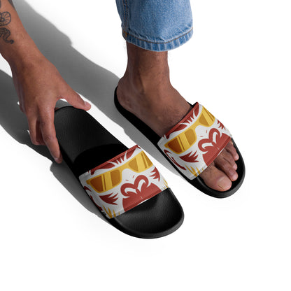 Herren Badeslips mit Print von Sportswear Iron Monkey 23, gepolsterter Riemen und PU-Sohle, schwarz, rechte Vorderansicht