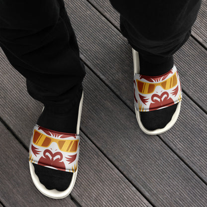 Herren Slides Badeschlappen mit Print von Sportswear Iron Monkey 23, gepolsterter Riemen und PU-Sohle, weiße Farbe, vorne sichtbar