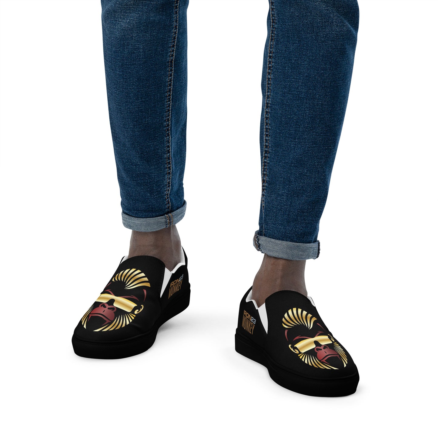 Herren Monkey Slipper aus Canvas mit EVA-Sohle, schwarze Slip-On Schuhe, handgefertigt von Sportswear Iron Monkey 23.