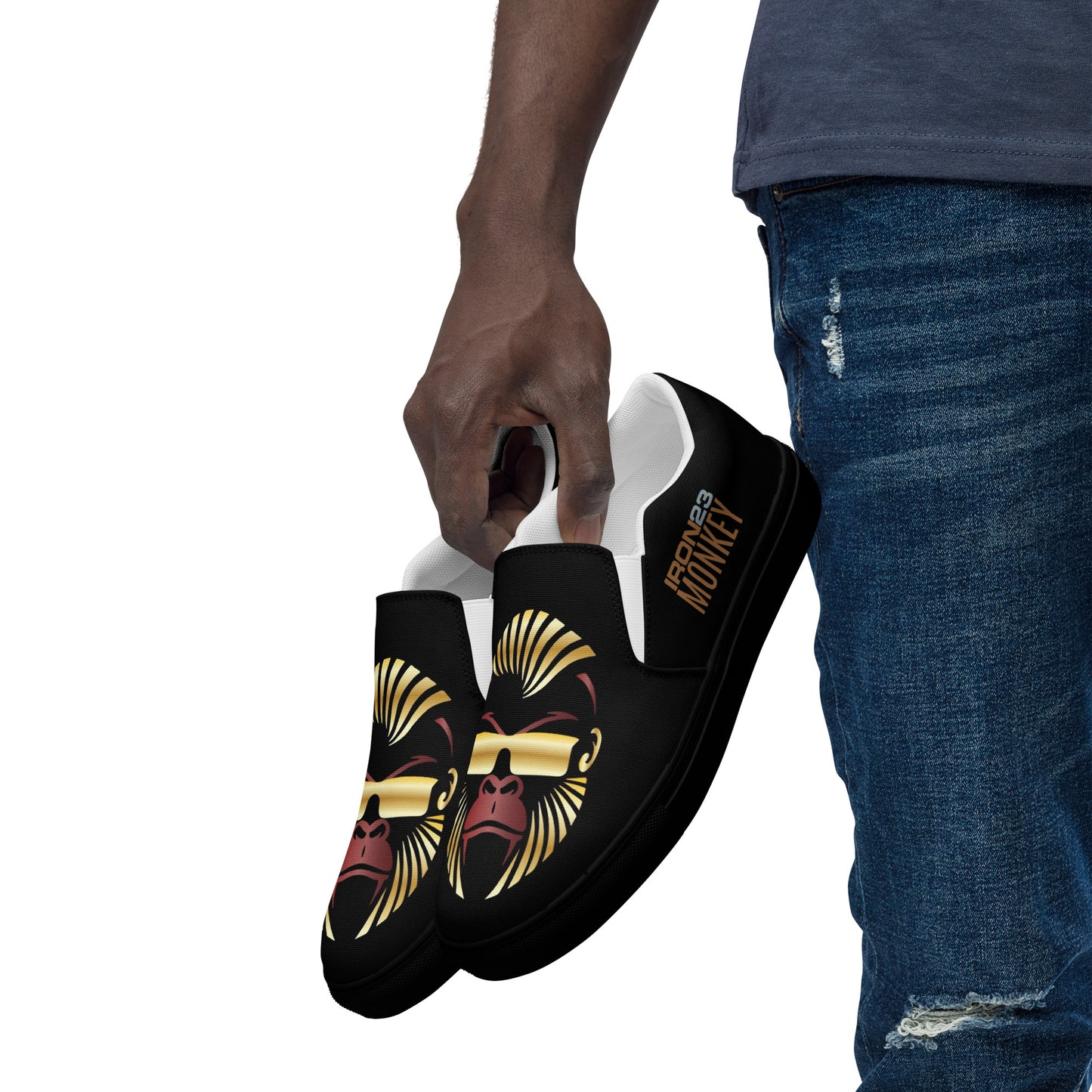 Herren Monkey Slipper aus Canvas mit EVA-Sohle, handgefertigt, schwarze Slip-On Schuhe für Männer, Sportswear Iron Monkey 23
