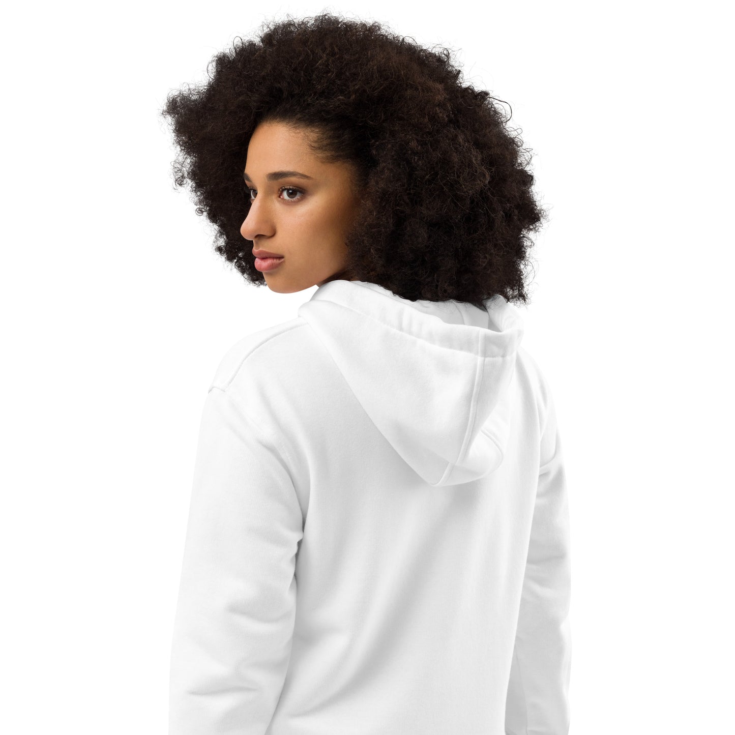 Hochwertiger weißer Öko-Kapuzenpullover von Sportswear Iron Monkey 23 aus Bio-Baumwolle und recyceltem Fleece, Rückenansicht