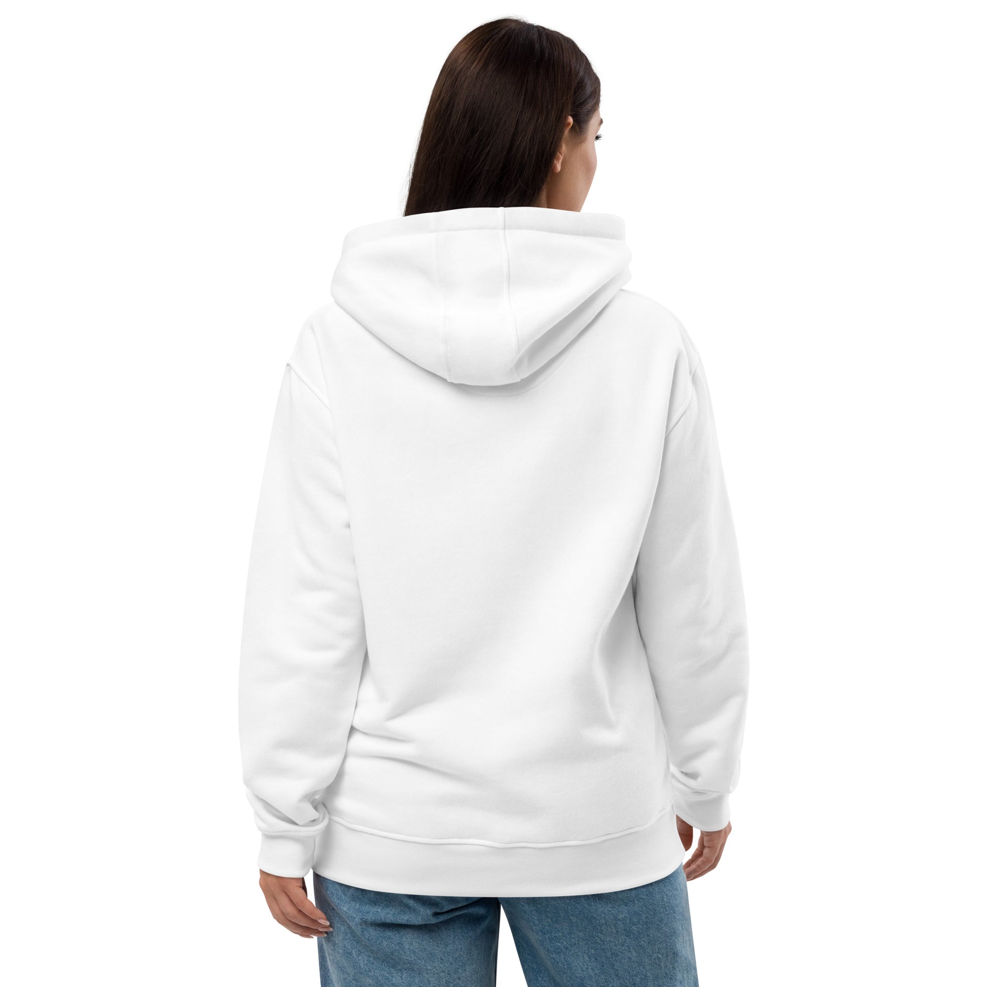 Hochwertiger weißer Eco-Kapuzenpullover von Sportswear Iron Monkey 23 aus Bio-Baumwolle und recyceltem Fleece, Rückenansicht