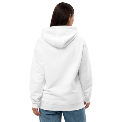 Hochwertiger weißer Eco-Kapuzenpullover von Sportswear Iron Monkey 23 aus Bio-Baumwolle und recyceltem Fleece, Rückenansicht