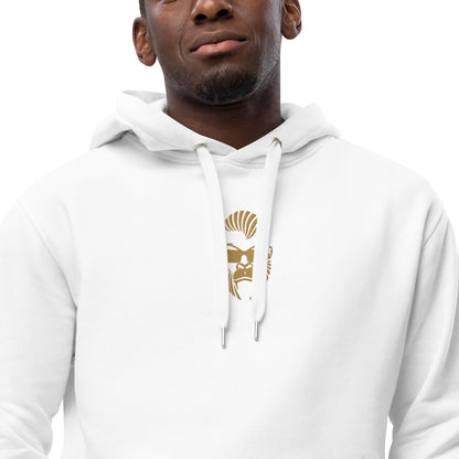 Weißer Eco-Kapuzenpullover von Sportswear Iron Monkey 23 aus 85% Bio-Baumwolle und recyceltem Fleece, Nahaufnahme