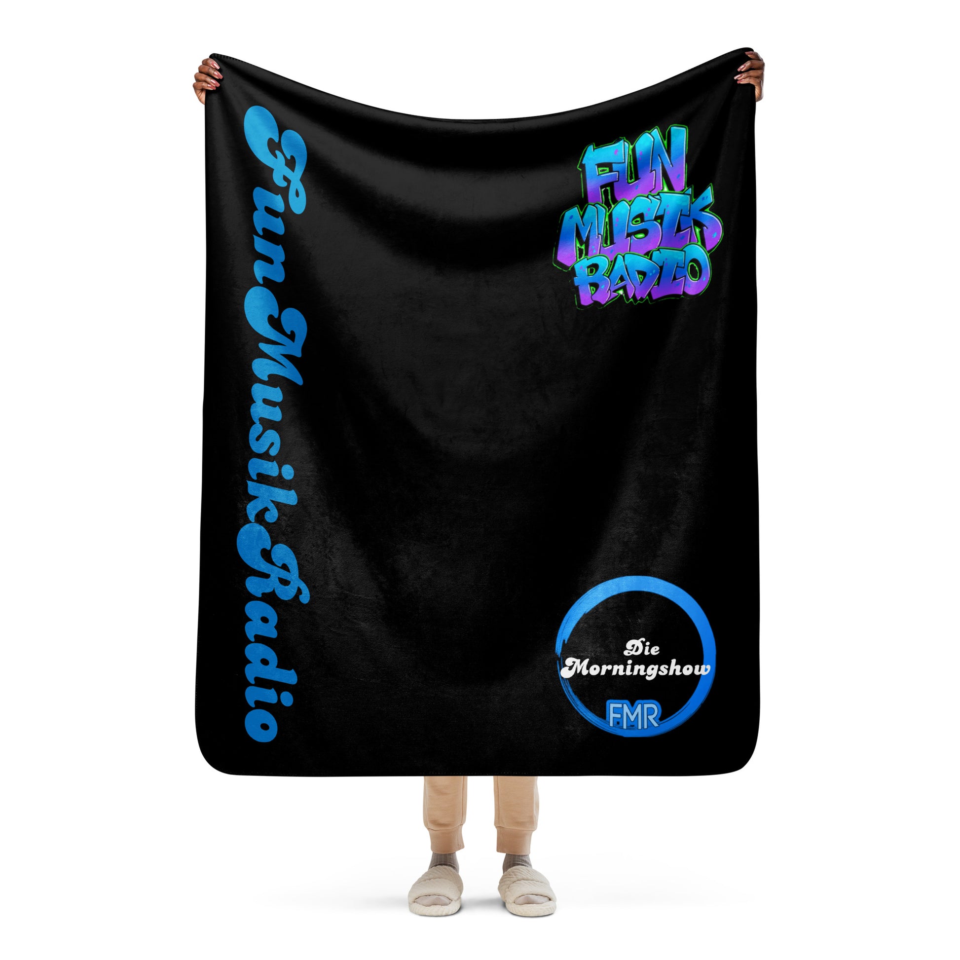 FunMusikRadio Sherpa-Decke Detail - Flauschige Kuscheldecke zweiseitig