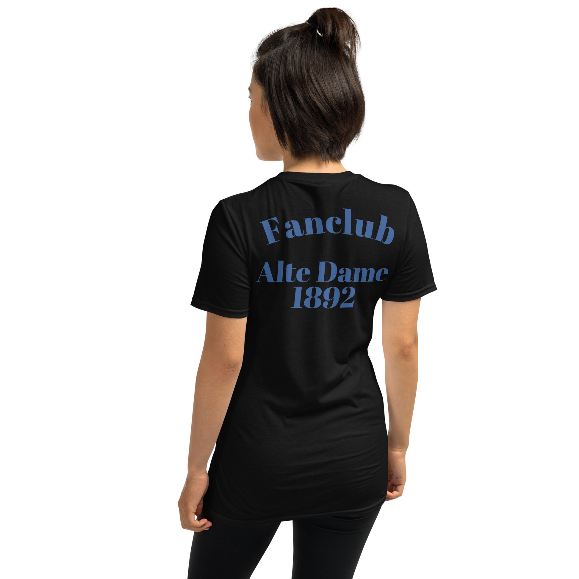 Schwarz unisex T-Shirt von Sportswear Iron Monkey 23 mit Fanclub Alte Dame 1892 Druck, Rückseite, weiches Baumwollmaterial