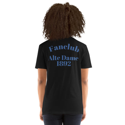 Schwarzes unisex T-Shirt von Sportswear Iron Monkey 23 mit Fanclub Alte Dame 1892 Logo auf der Rückseite, bequemes Basic-Design