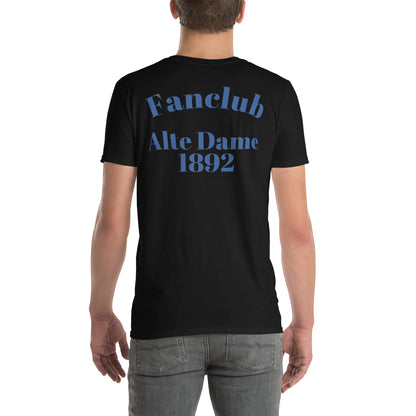 Schwarzes, kurzärmeliges Unisex-T-Shirt von Sportswear Iron Monkey mit Fanclub Alte Dame 1892 Druck, Rückenansicht
