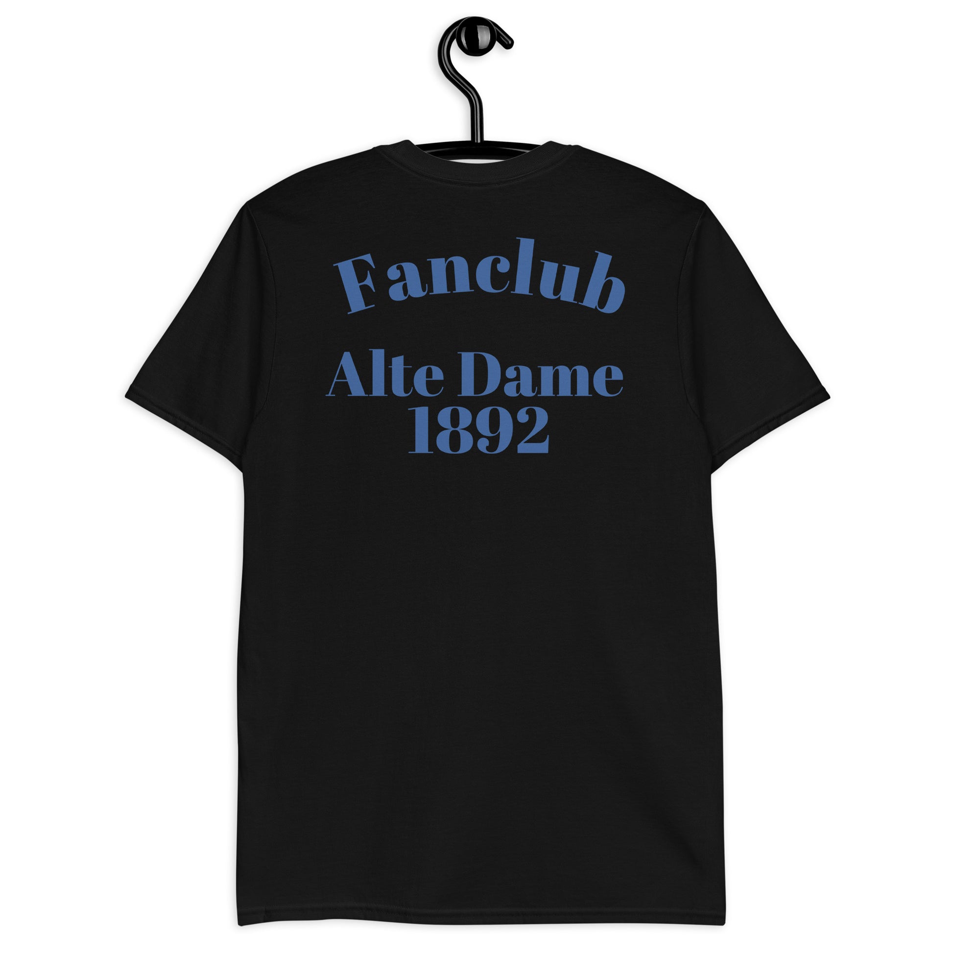 Schwarzes unisex T-Shirt von Sportswear Iron Monkey 23 mit Fanclub Alte Dame 1892 Logo, weiches Baumwollmaterial, Rückenansicht
