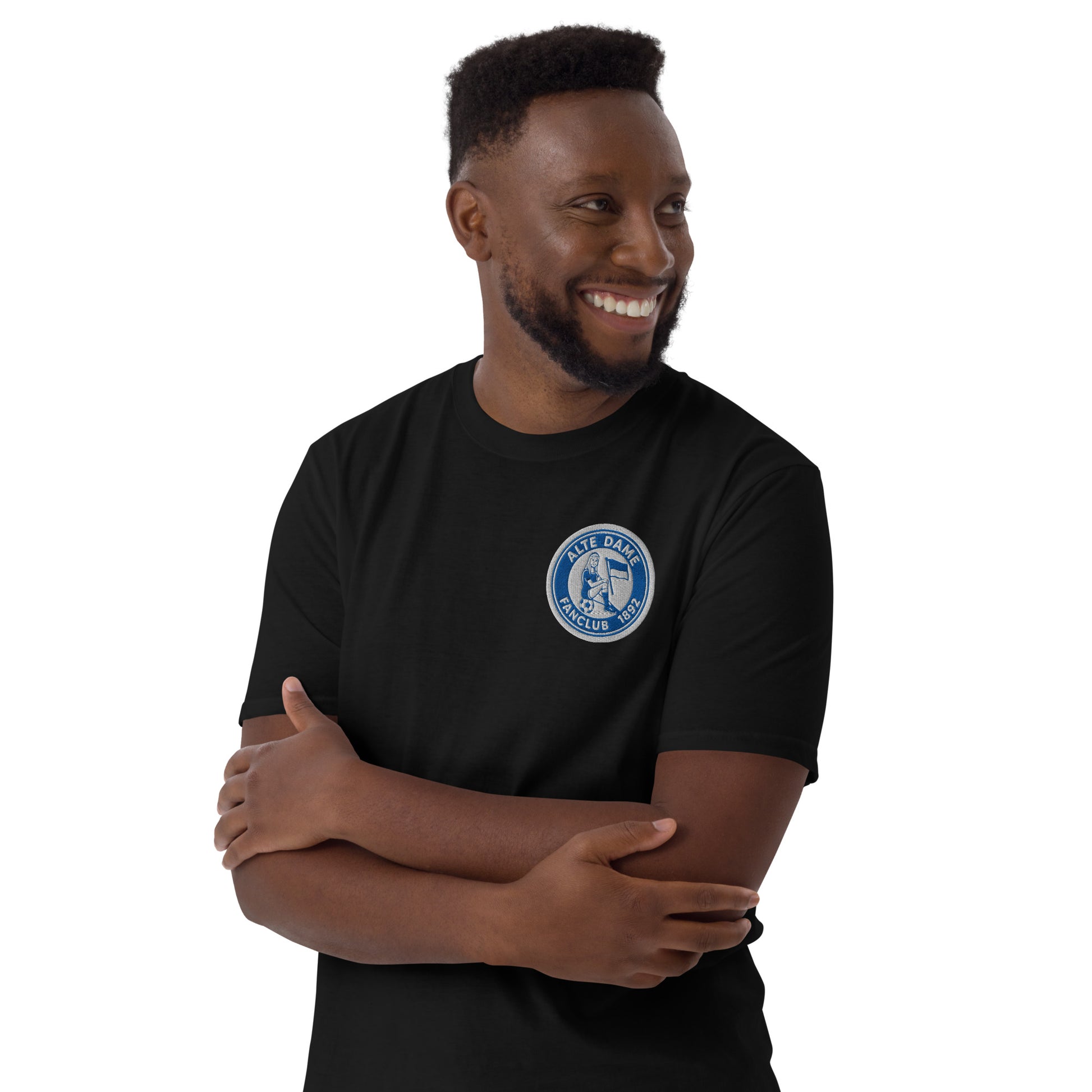 Schwarzes unisex T-Shirt von Sportswear Iron Monkey 23 mit Fanclub Alte Dame 1892 Logo, vorne sichtbar, weiche Baumwollqualität