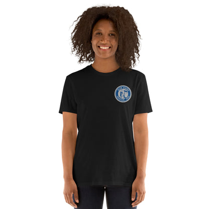 Schwarzes Kurzärmeliges Unisex-T-Shirt von Sportswear Iron Monkey 23 mit Fanclub Alte Dame 1892 Aufdruck vorne.