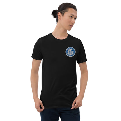 Schwarzes unisex Kurzarm-T-Shirt von Sportswear Iron Monkey 23 mit Fanclub Alte Dame 1892 Schriftzug, weiche Baumwollqualität, Frontansicht