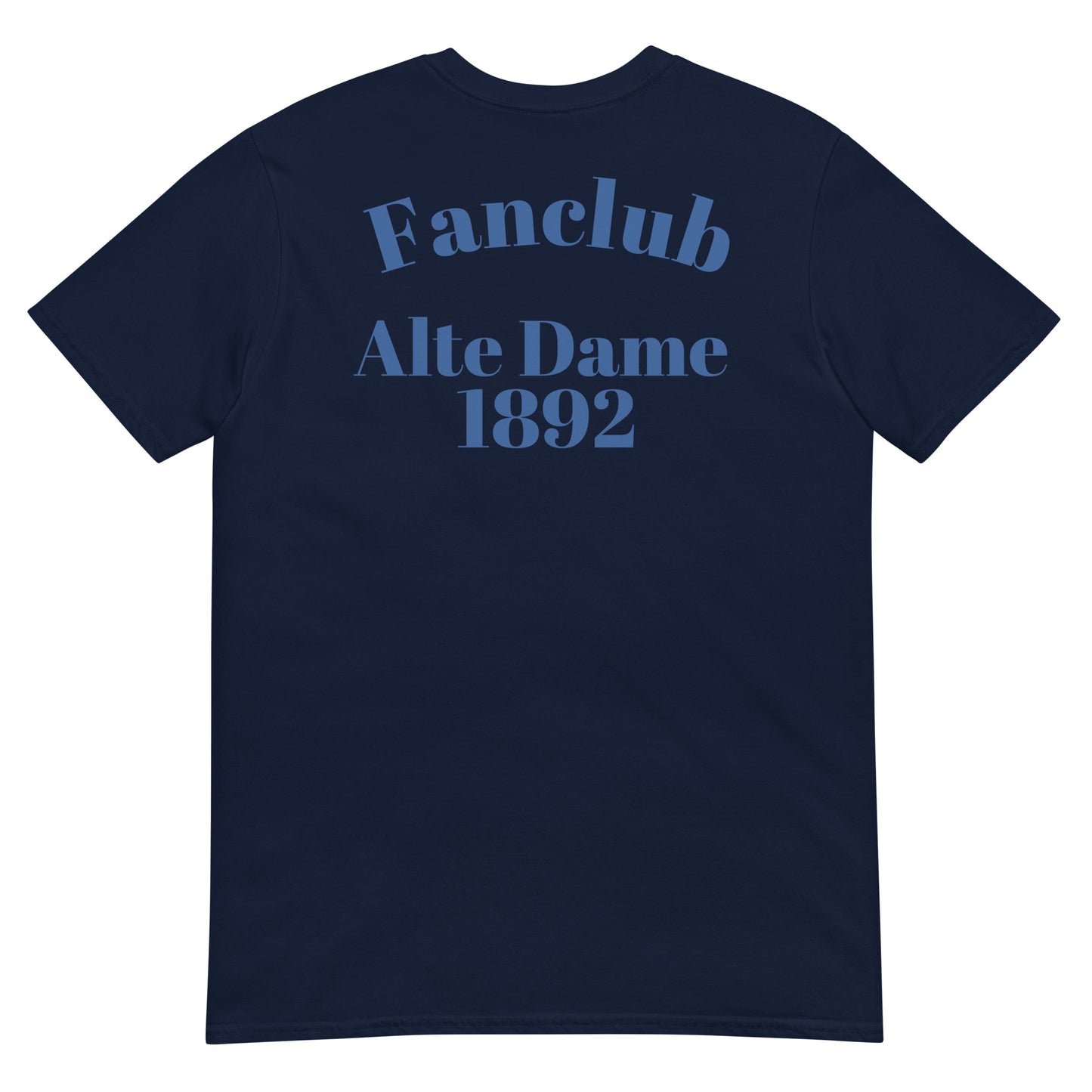 Unisex-Navy-T-Shirt von Sportswear Iron Monkey 23 mit Fanclub Alte Dame 1892 Aufdruck, kurzärmlig und bequem.