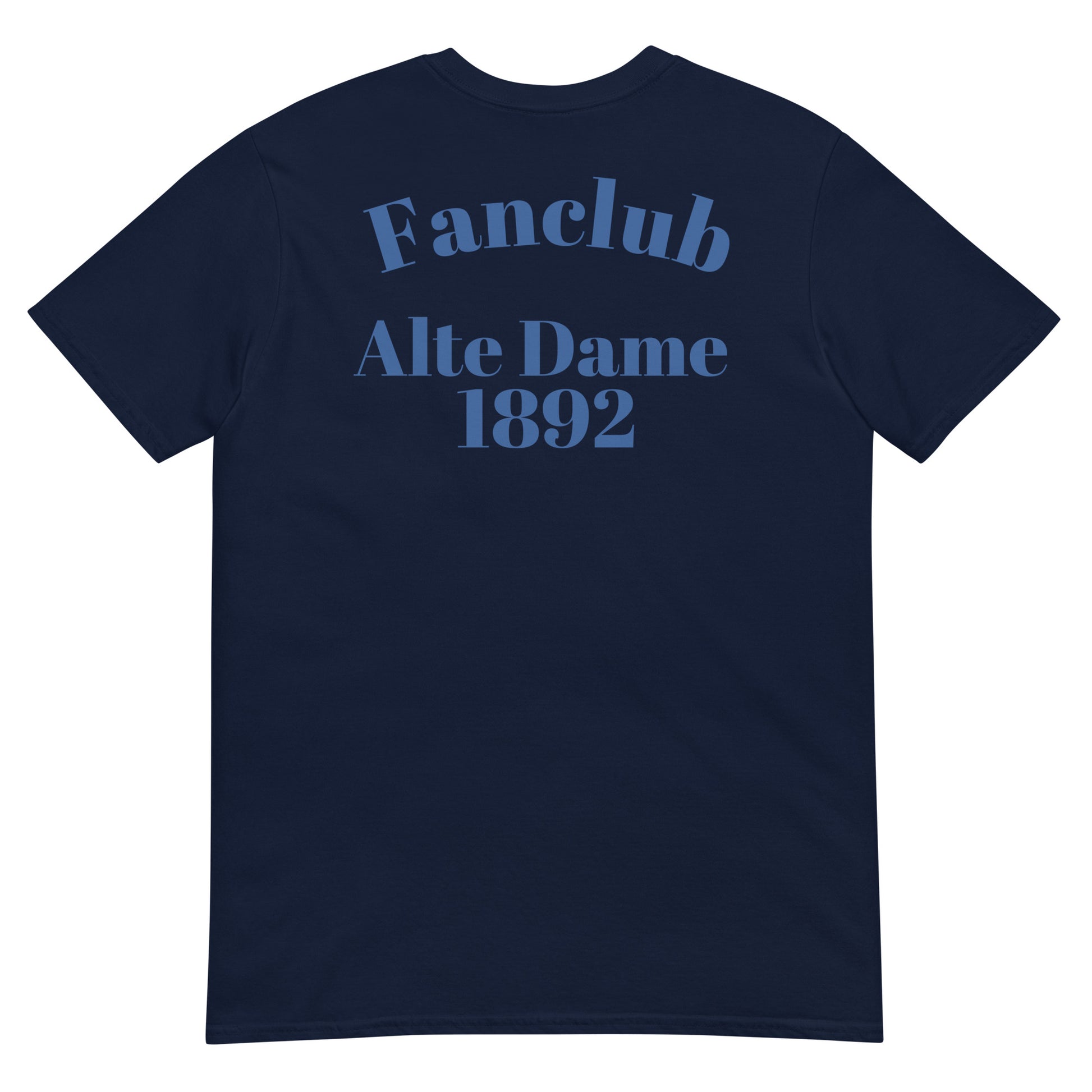Unisex-Navy-T-Shirt von Sportswear Iron Monkey 23 mit Fanclub Alte Dame 1892 Aufdruck, kurzärmlig und bequem.