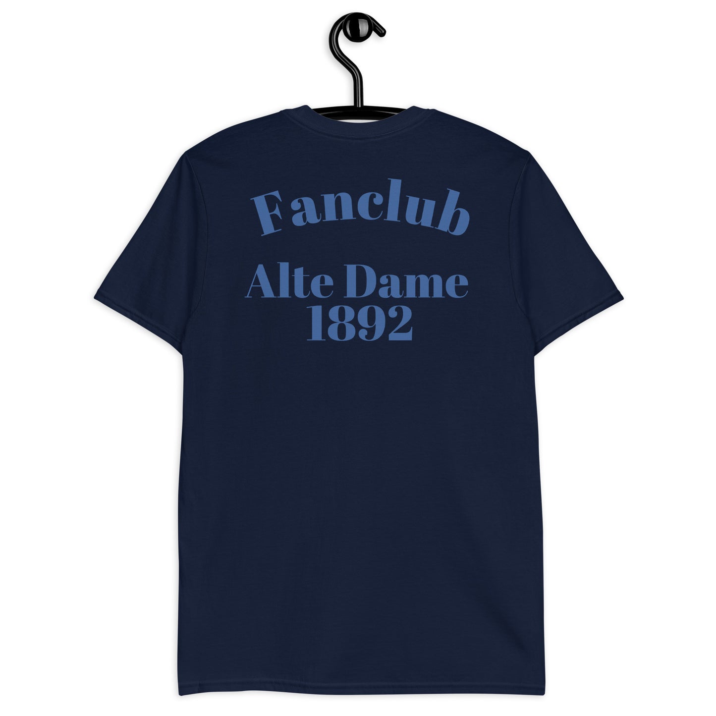 Kurzärmeliges unisex T-Shirt von Sportswear Iron Monkey 23 in Navy mit Fanclub Alte Dame 1892 Logo, weiches Baumwollmaterial
