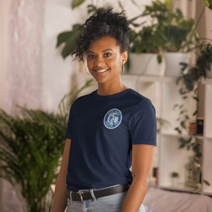 Unisex-Navy T-Shirt von Sportswear Iron Monkey 23 mit Fanclub Alte Dame 1892 Aufdruck, weiches Baumwollmaterial, vorne links.