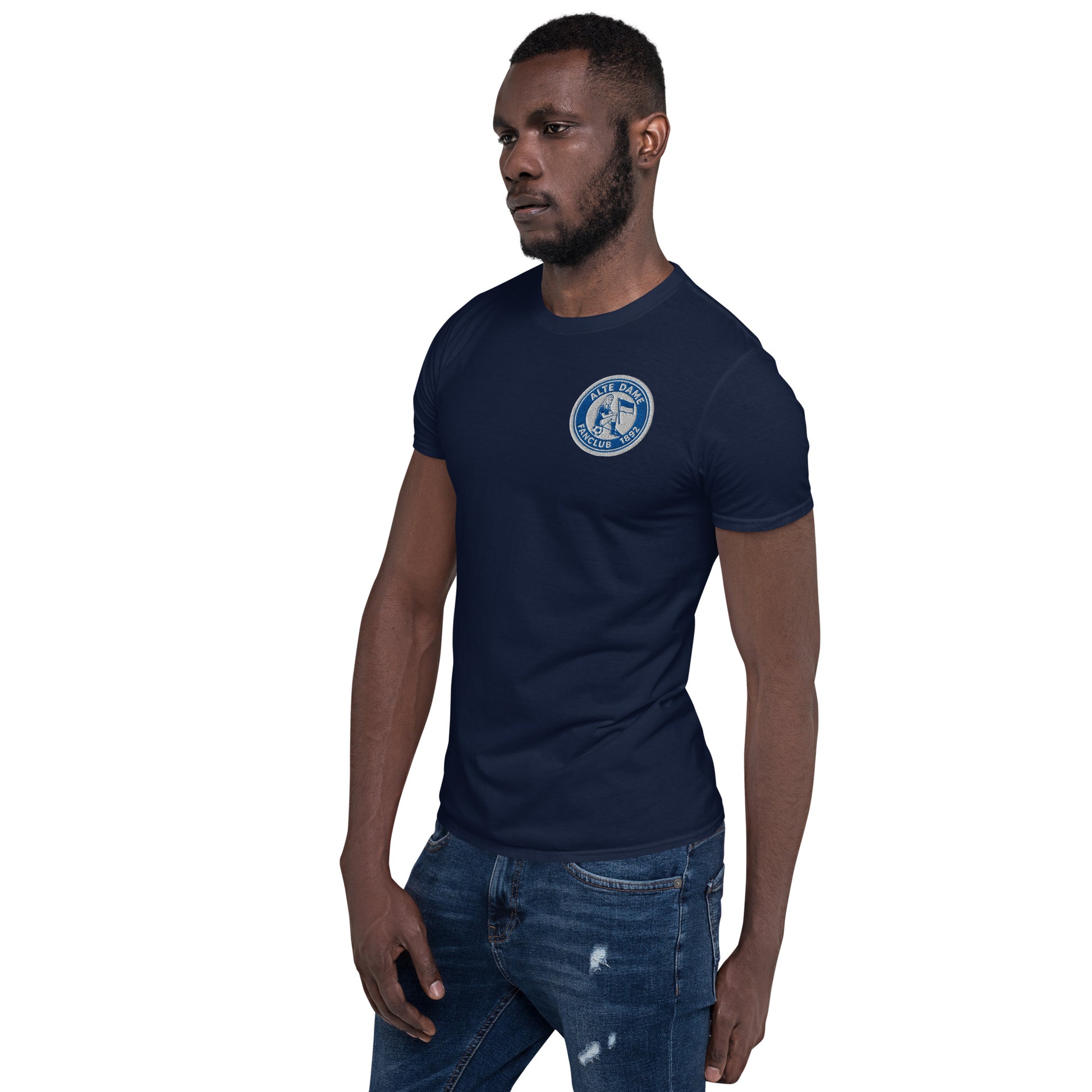 Unisex-Navy-Shirt mit Fanclub-Logo der Alten Dame 1892, Sportswear Iron Monkey 23, vorne links sichtbar