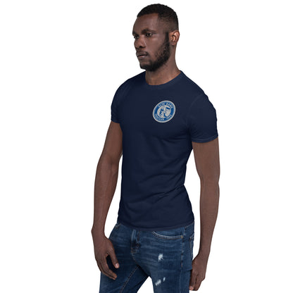 Unisex-Navy-Shirt mit Fanclub-Logo der Alten Dame 1892, Sportswear Iron Monkey 23, vorne links sichtbar